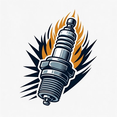 Flaming Spark Plug Illustration