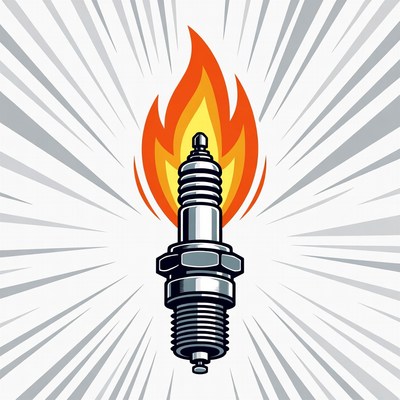 Flaming Spark Plug Illustration