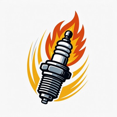 Flaming Spark Plug Illustration