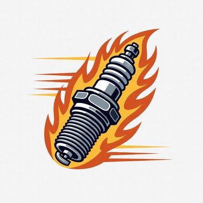Flaming Spark Plug Illustration