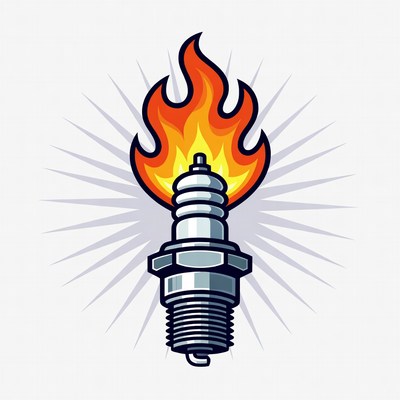 Spark Plug with Flames Illustration