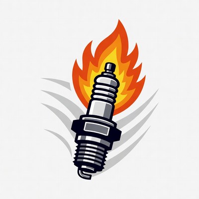 Flaming Spark Plug Illustration