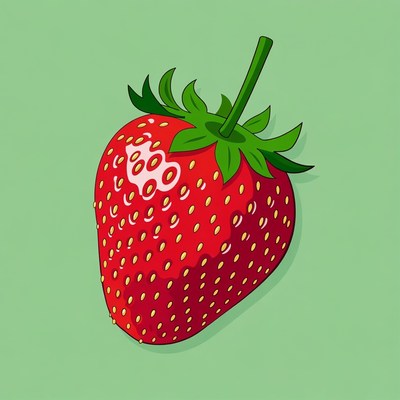 Cartoon strawberry with green stem