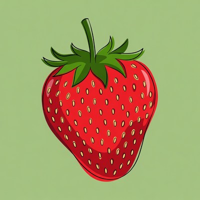 Cartoon strawberry on green background