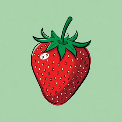 Cartoon Strawberry on Green Background