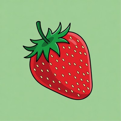 Cartoon strawberry on green background