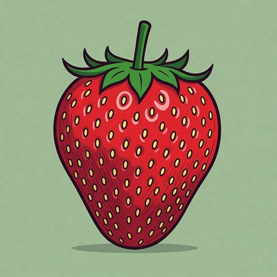 Cartoon strawberry on green background