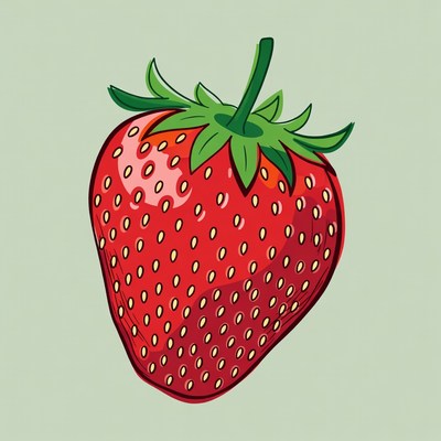 Cartoon strawberry on green background