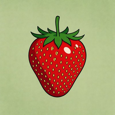 Cartoon strawberry on green background