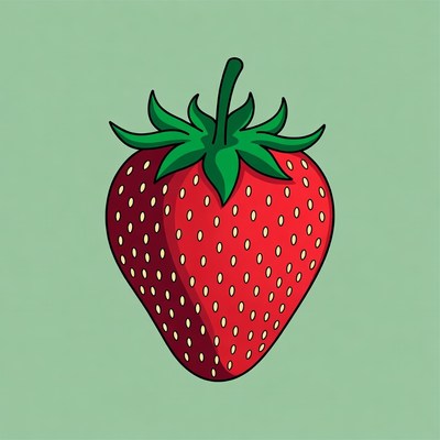 Red Strawberry with Green Leaves