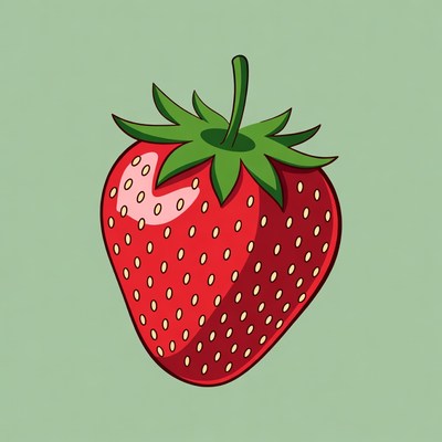 Cartoon strawberry on green background