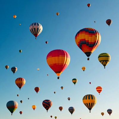 Colorful Hot Air Balloons in Blue Sky