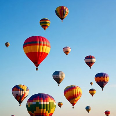 Colorful hot air balloons floating in sky