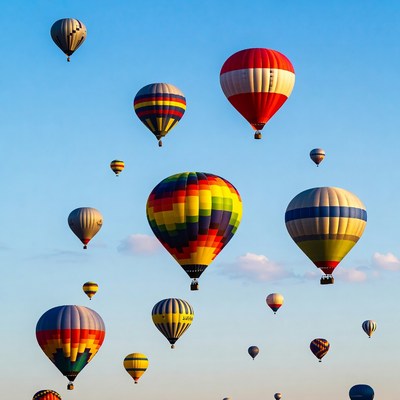 Colorful Hot Air Balloons in Blue Sky