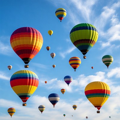 Colorful Hot Air Balloons in Blue Sky