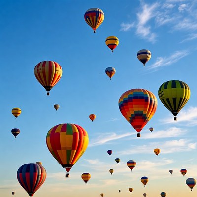 Colorful Hot Air Balloons in Blue Sky