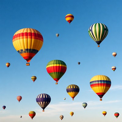 Colorful Hot Air Balloons in Blue Sky