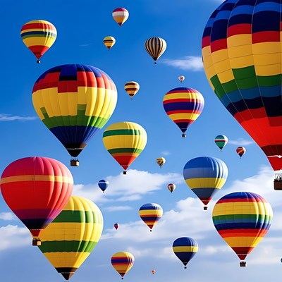 Colorful Hot Air Balloons in Blue Sky