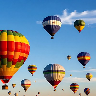 Colorful Hot Air Balloons in Blue Sky