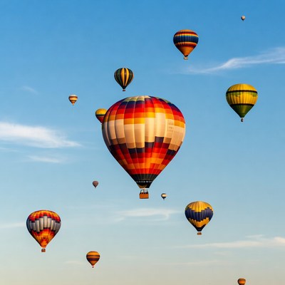 Colorful Hot Air Balloons in Blue Sky