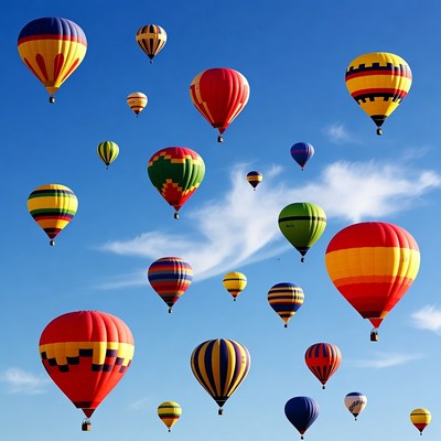 Colorful Hot Air Balloons in Blue Sky