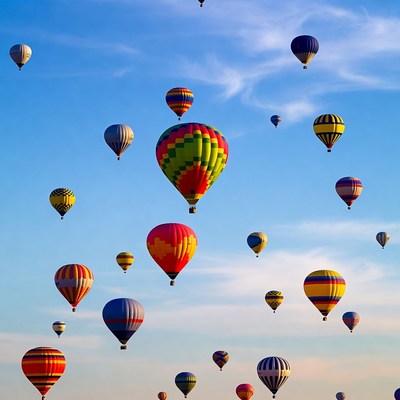 Colorful hot air balloons in blue sky