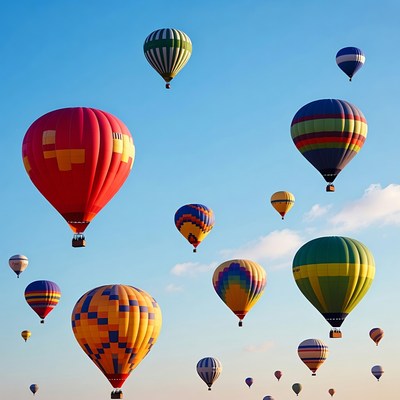 Colorful Hot Air Balloons in Blue Sky