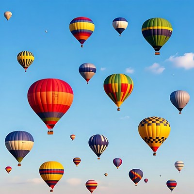 Colorful Hot Air Balloons in Blue Sky