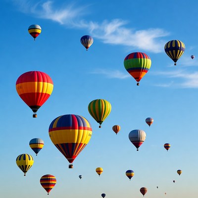 Colorful Hot Air Balloons in Blue Sky