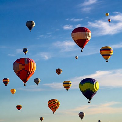 Colorful hot air balloons in blue sky