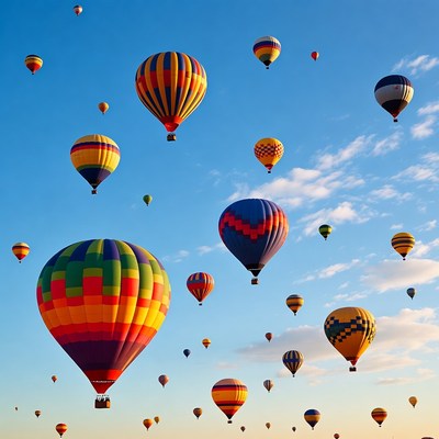 Colorful Hot Air Balloons in Blue Sky