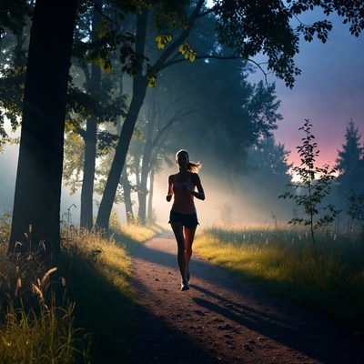 Woman running on forest trail