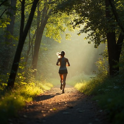 Woman running on forest trail