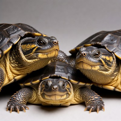 Three Yellow-Bellied Slider Turtles