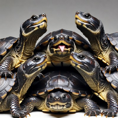 Stack of Turtles with Open Mouths