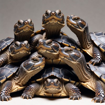 Group of baby turtles stacked together