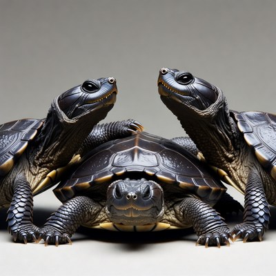 Three Black Turtles Facing Forward