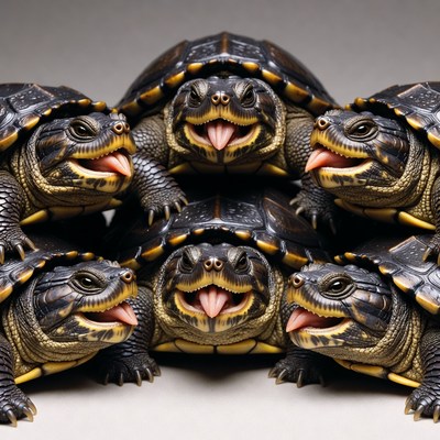Stack of Baby Turtles Sticking Tongues Out