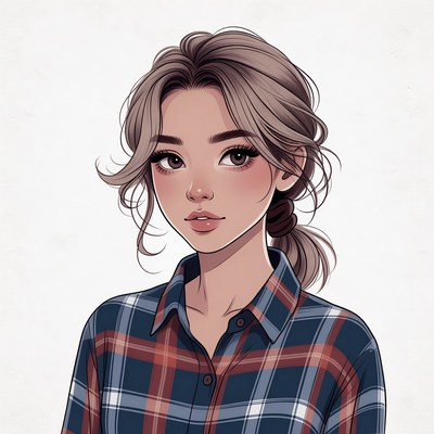 Asian woman in plaid shirt portrait