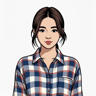 Asian woman in plaid shirt illustration