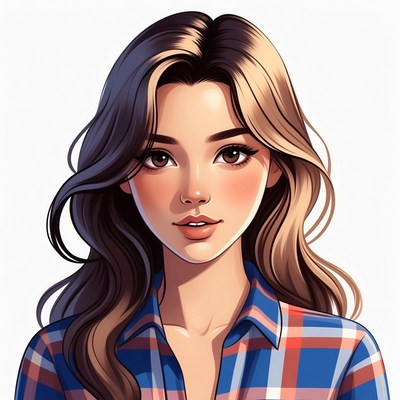 Beautiful Asian woman in plaid shirt