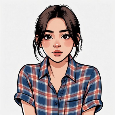 Asian girl in plaid shirt