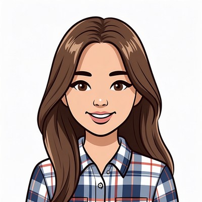 Smiling Asian girl in plaid shirt