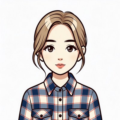 Cartoon girl in plaid shirt