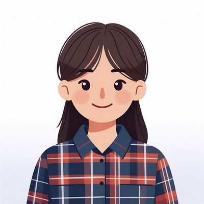 Smiling Asian girl in plaid shirt