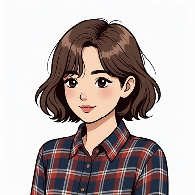 Asian woman in plaid shirt illustration