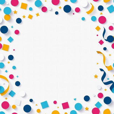 Colorful confetti border on white background