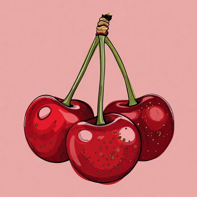 Three Red Cherries Illustration