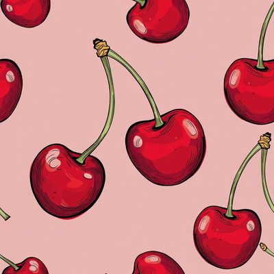 Red Cherries Pattern on Pink Background