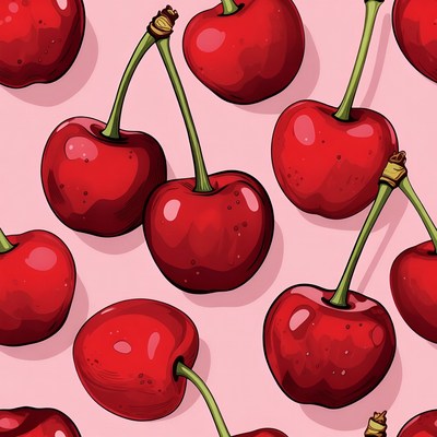 Red Cherries Pattern on Pink Background
